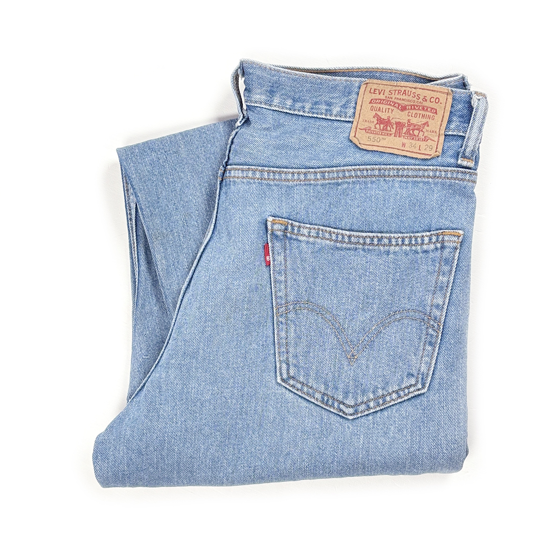 【送料無料】リーバイス 550 リラックスフィット テーパード ペンキ アイスブルー ジーンズ W34.5相当 Levis 古着 @EA9160拍卖