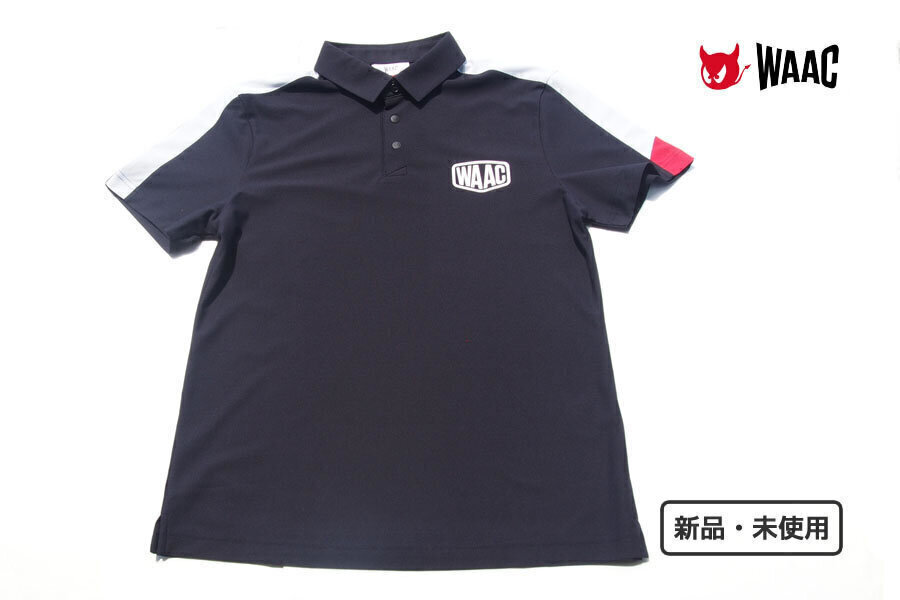 送料無料★新品|未使用|ワック|WAAC|メンズスリーブ配色クールドライ半袖ポロシャツ|1|ブラック拍卖