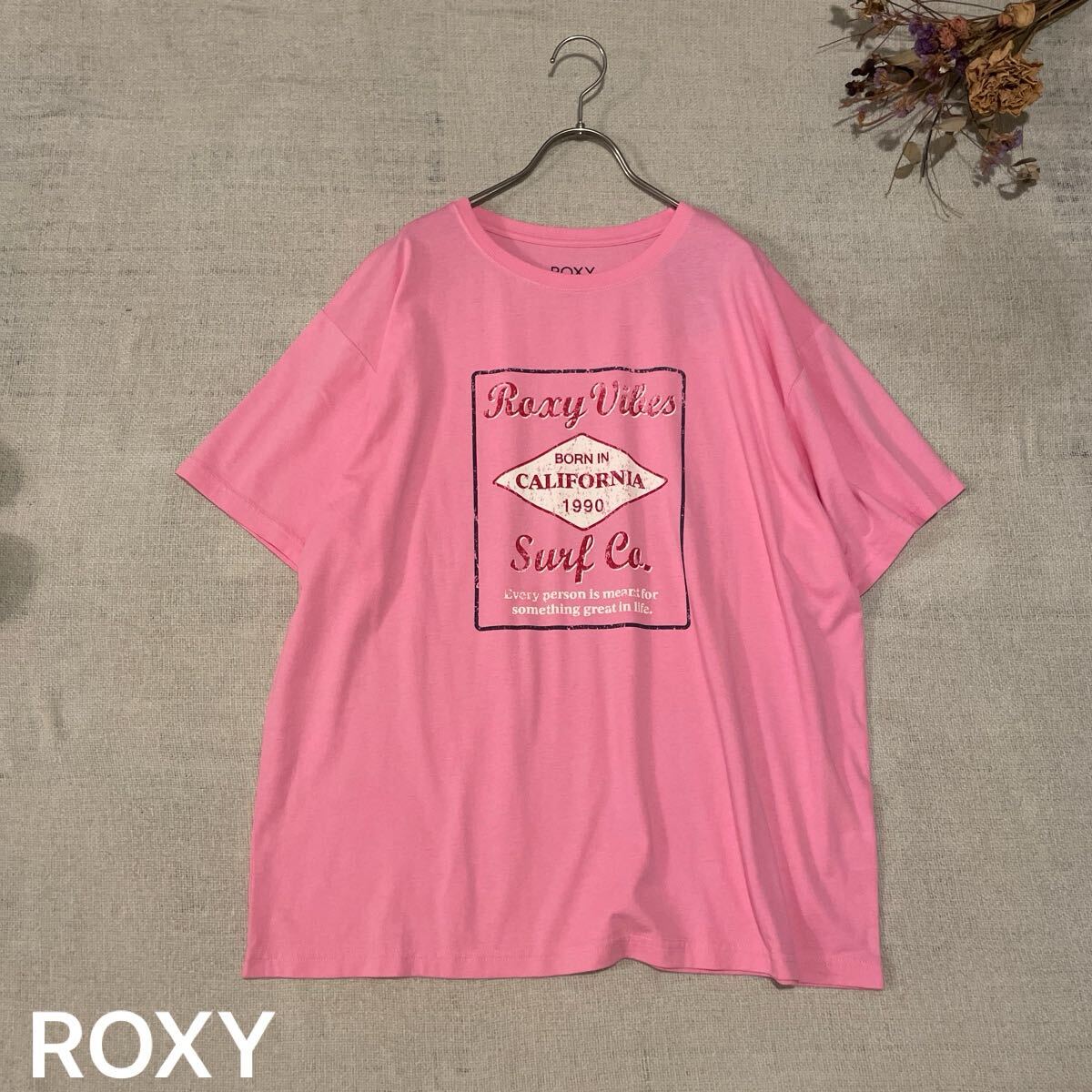 ROXY Tシャツ OCEAN BREESZE TEE ロキシー半袖バックプリント トップス ビッグシルエット ロゴ ロキシー フリーサイズ 未使用 ピンク拍卖