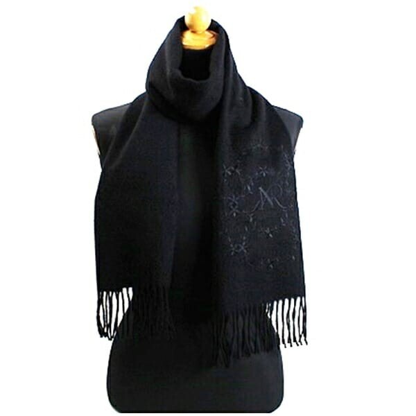 57321 ニナリッチ カシミヤ マフラー ブラック 無地 ロゴ刺繍 160×32センチ 中古 Aランク NINA RICCI拍卖