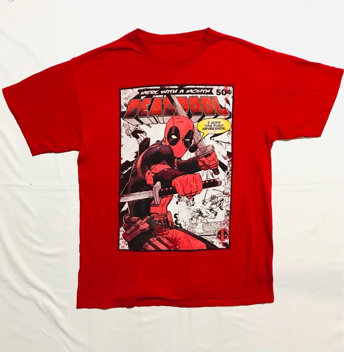 アメコミTee【MARVEL/DEADPOOL】サイズL/デッドプール/マーベル/レッド拍卖