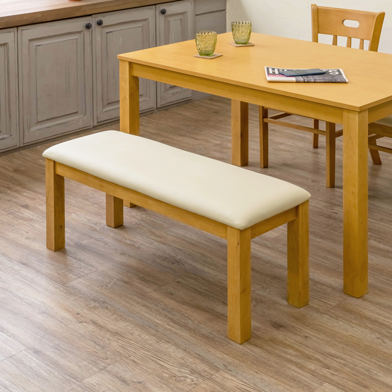 ベンチ 96cm幅 木製 長椅子 ダイニングチェア スツール 合皮 PVCレザー ロングチェア VTM-95 ライトブラウン(LBR)拍卖