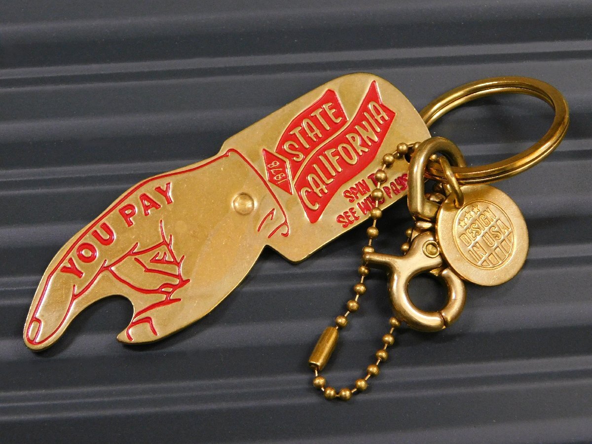 ◆送料\185◆【ユーペイスピナーキーホルダー】※《ハンド / ゴールド×レッド》 真鍮製 栓抜き キーリング アメ雑貨拍卖