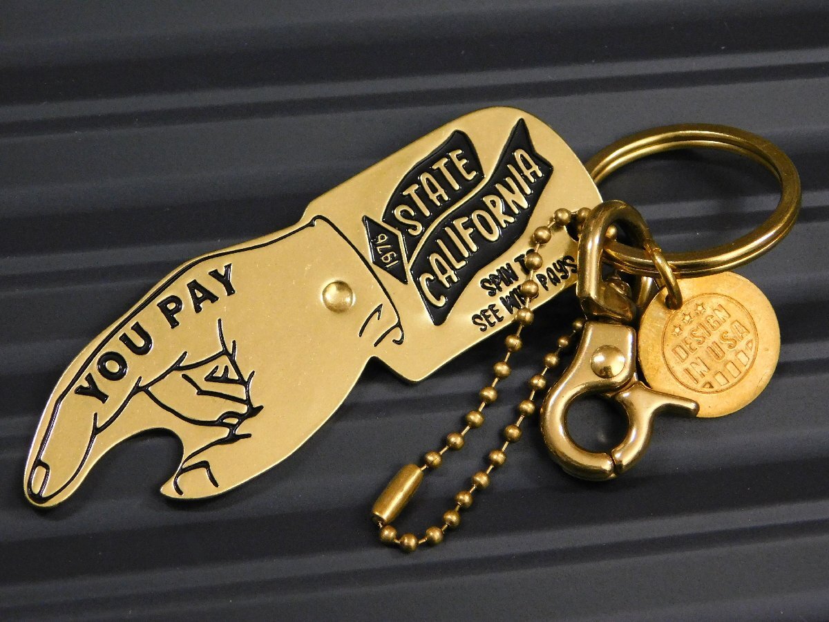 ◆送料\185◆【ユーペイスピナーキーホルダー】※《ハンド / ゴールド×ブラック》 真鍮製 栓抜き キーリング アメ雑貨拍卖
