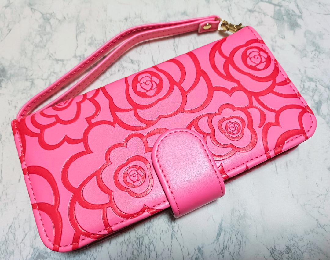 iPhone14Plus 用 カメリア バラ 手帳型 スマホケース ピンク拍卖