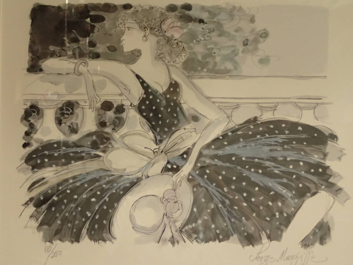 S261 サージ・マルジス Serge Marjisse 69/250 花帽子 リトグラフ サイン 画家 小説家 版画 絵画 額サイズ 71.0cmX58.0cm拍卖