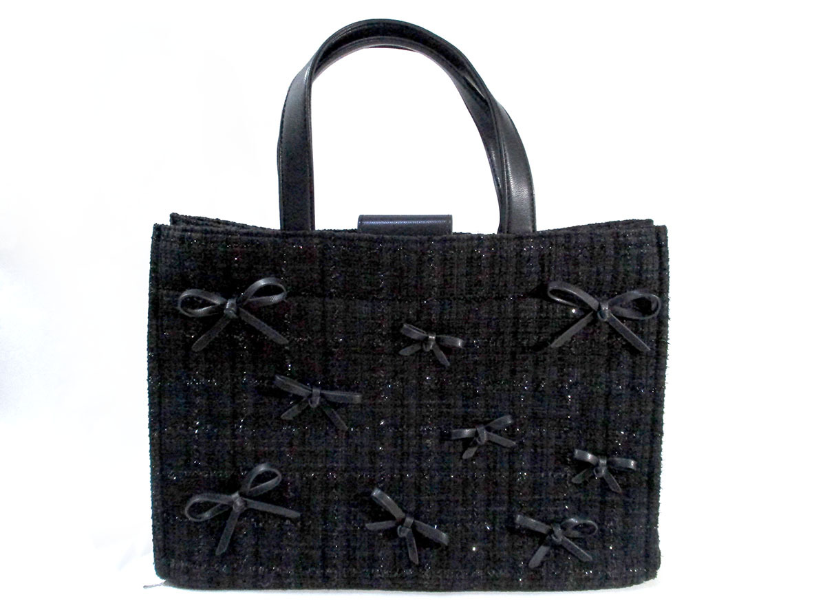D.IANA★ダイアナ ブラック リボン トートバッグ 中古★S13095拍卖
