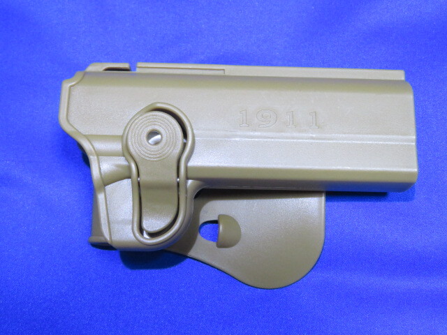 新品☆実銃用☆コルトガバメント1911用ホルスター オートロック ワンタッチ解除 ベルト通し付 カーキ色 専用ホルスター 右利き用 希少拍卖