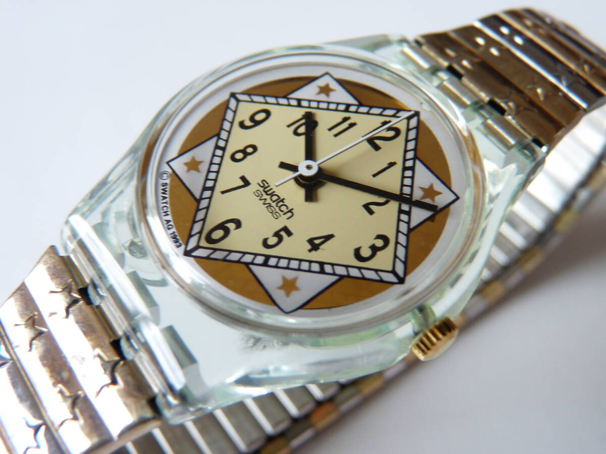 珍品レディースモデル 未使用電池交換済 美品 スウォッチ Swatch 1994年モデル 蛇腹ベルト Starlink 品番LG111拍卖