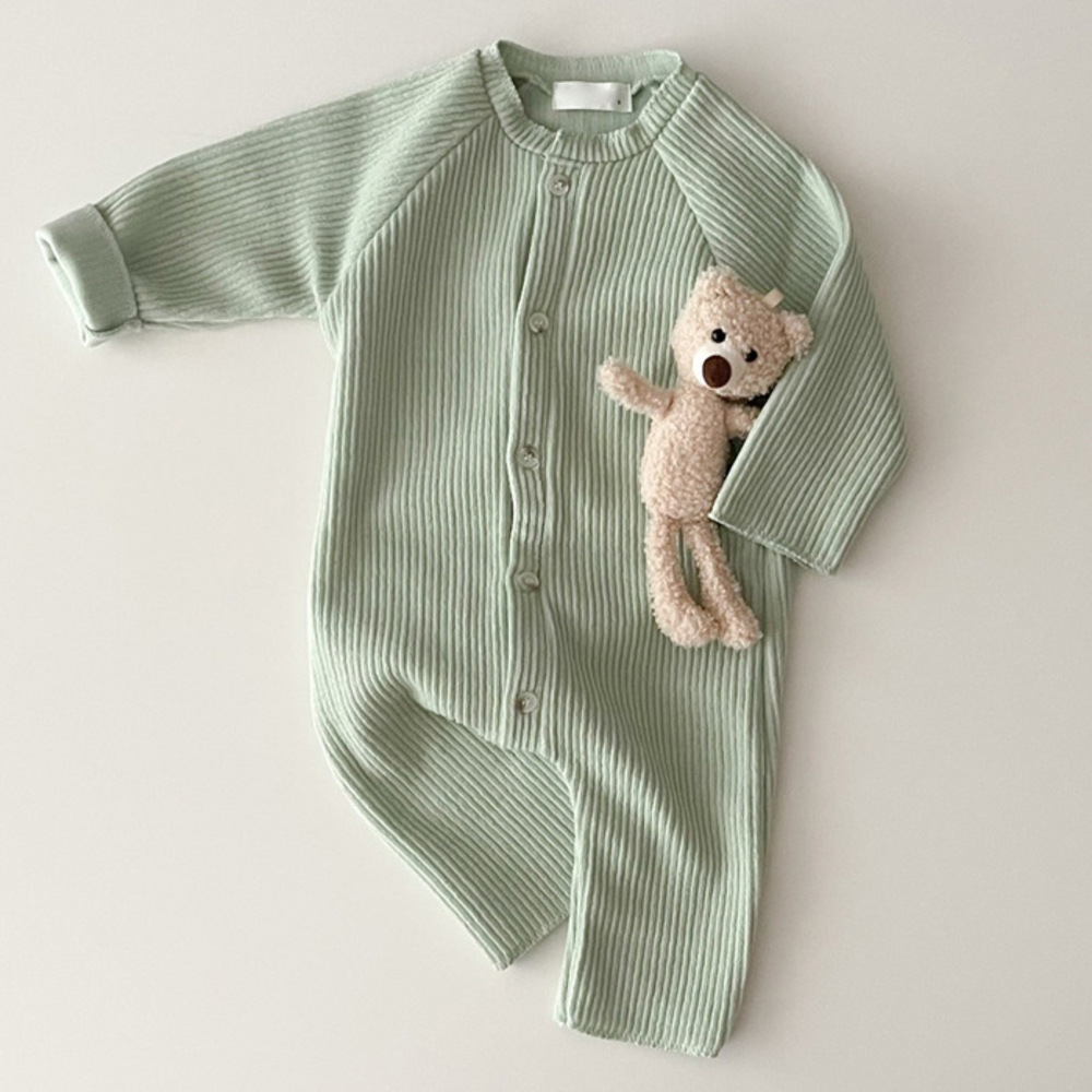 ☆ グリーン ☆ 80cm ☆ ロンパース ベビー ロンパース 長袖 ボディスーツ カバーオール ボディオール ベビー服 前開き 無地 赤ちゃん 服拍卖