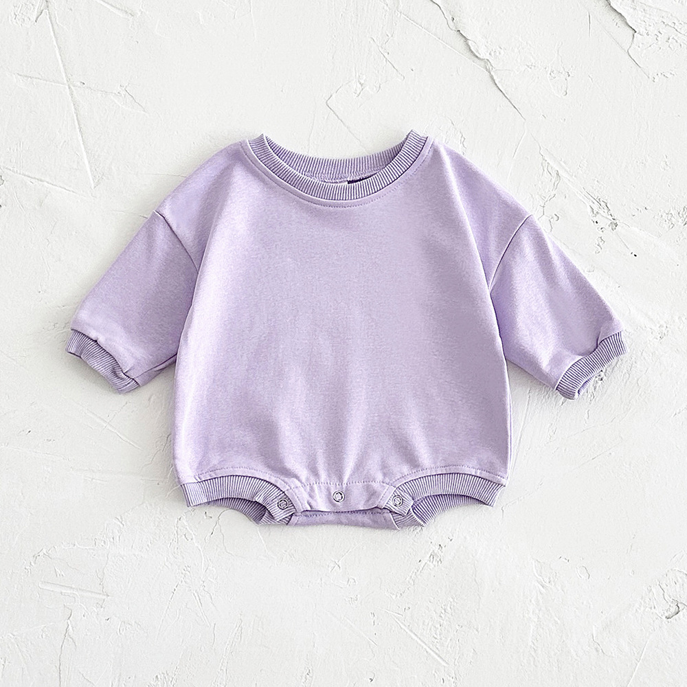 ☆ パープル ☆ 90cm(12-18M) ☆ ロンパース ベビー ロンパース 長袖 ボディスーツ ショートオール ボディオール ベビー服 かぶり 無地拍卖