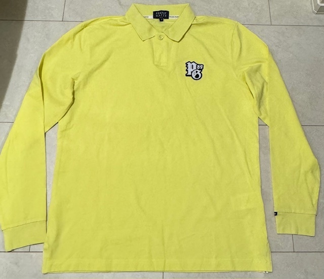 ☆未使用・正規品☆PEARLY GATES パーリーゲイツ PGワッペン 吸汗速乾 ストレッチ ボタンダウン長袖Tシャツ 6号 XL イエロー拍卖