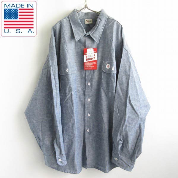 新品 USA製 90s ファイブブラザー シャンブレーシャツ 4XL ビンテージ ビッグシルエット アメリカ製 デッドストック D145-14-0005ZVW拍卖