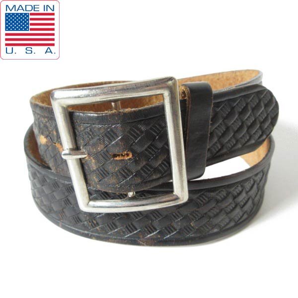 USA製 バスケットウィーブ レザー ギャリソン ベルト 黒 W33~38インチ ブラック アメリカ製 ビンテージ D150-51-0003Z拍卖