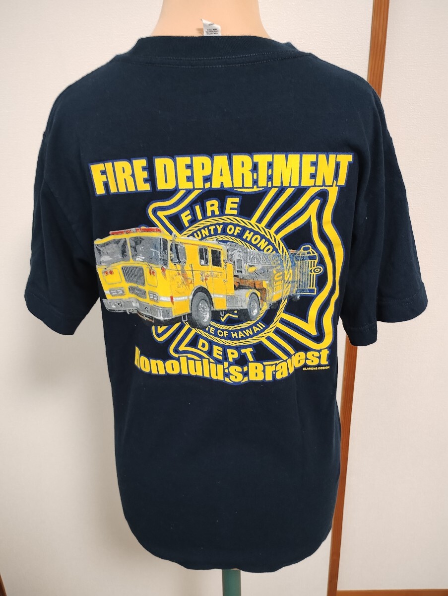 ハワイ ホノルル 消防署  Tシャツ 現地で購入 サイズ不明 S〜М ネイビー 半袖 キレイです拍卖