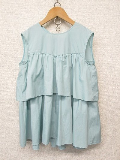 k8075:SEVEN TEN by MIHO KAWAHITO セブンテン バックリボンフリルトップス M ノースリーブシャツ ミント/日本製:36拍卖