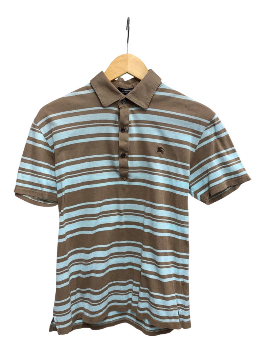 BURBERRY BLACK LABEL (バーバリーブラックレーベル) ポロシャツ ボーダー 刺繍ロゴ 2 メンズ/025拍卖