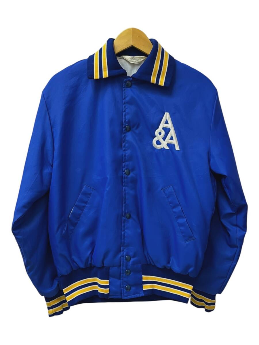 GEM SPORTSWEAR (ジェムスポーツウエア) USA製 90s 古着 ナイロンスタジャン 中綿 裏キルティング 刺繍入り リブ S ブルー メンズ/025拍卖