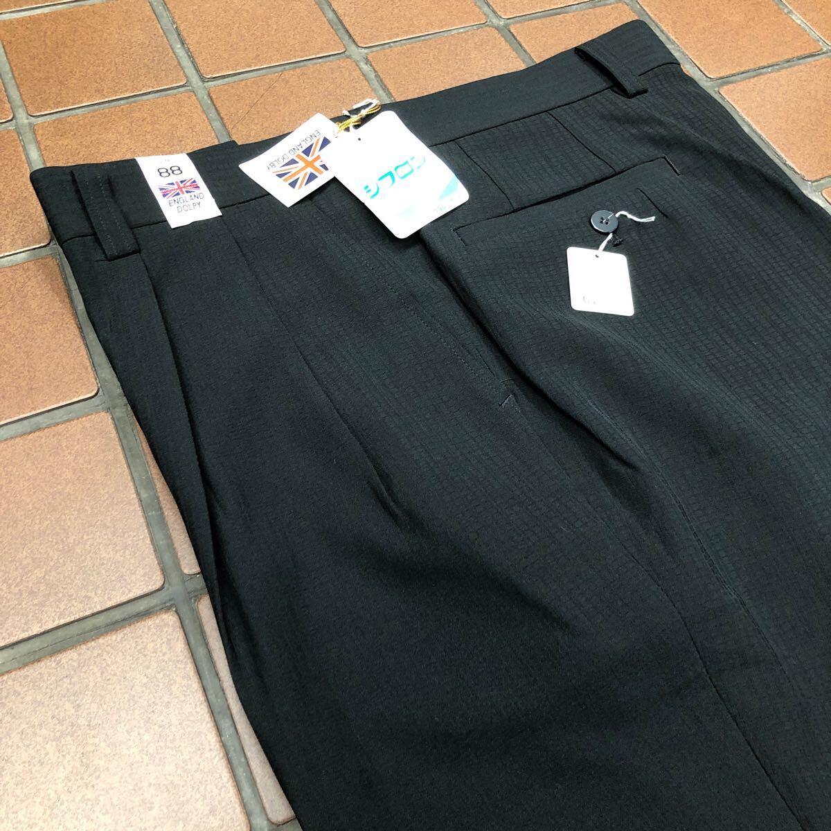 【定価24,000円】新品★激安/ゴルフパンツ メンズスラックス ストライプスラックス/ウエスト88/黒 ブラック/2タック ひざあて使用拍卖