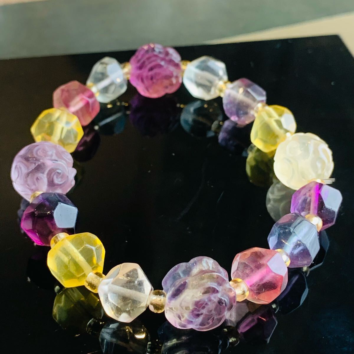 フローライトブレスレット バイカラー ハラと瑞雲 パワーストーン デザインブレス 天然石【K631】拍卖