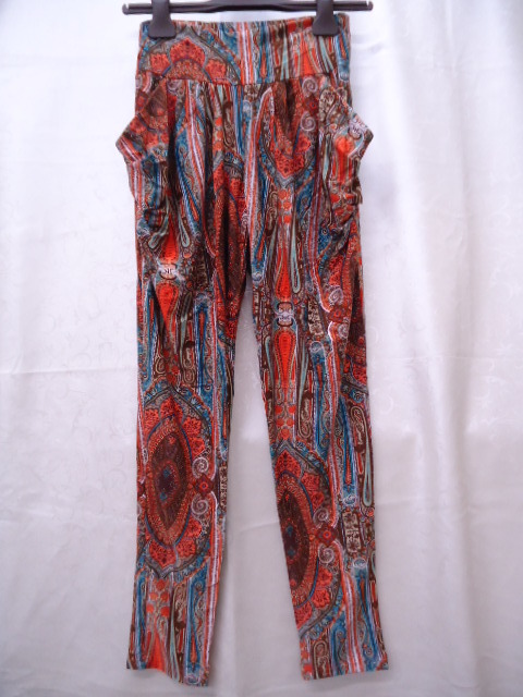 【KCM】kei-11★在庫処分品★【GLADYS】レディース エスニック柄 レギンスパンツ サイズ M オレンジ系拍卖