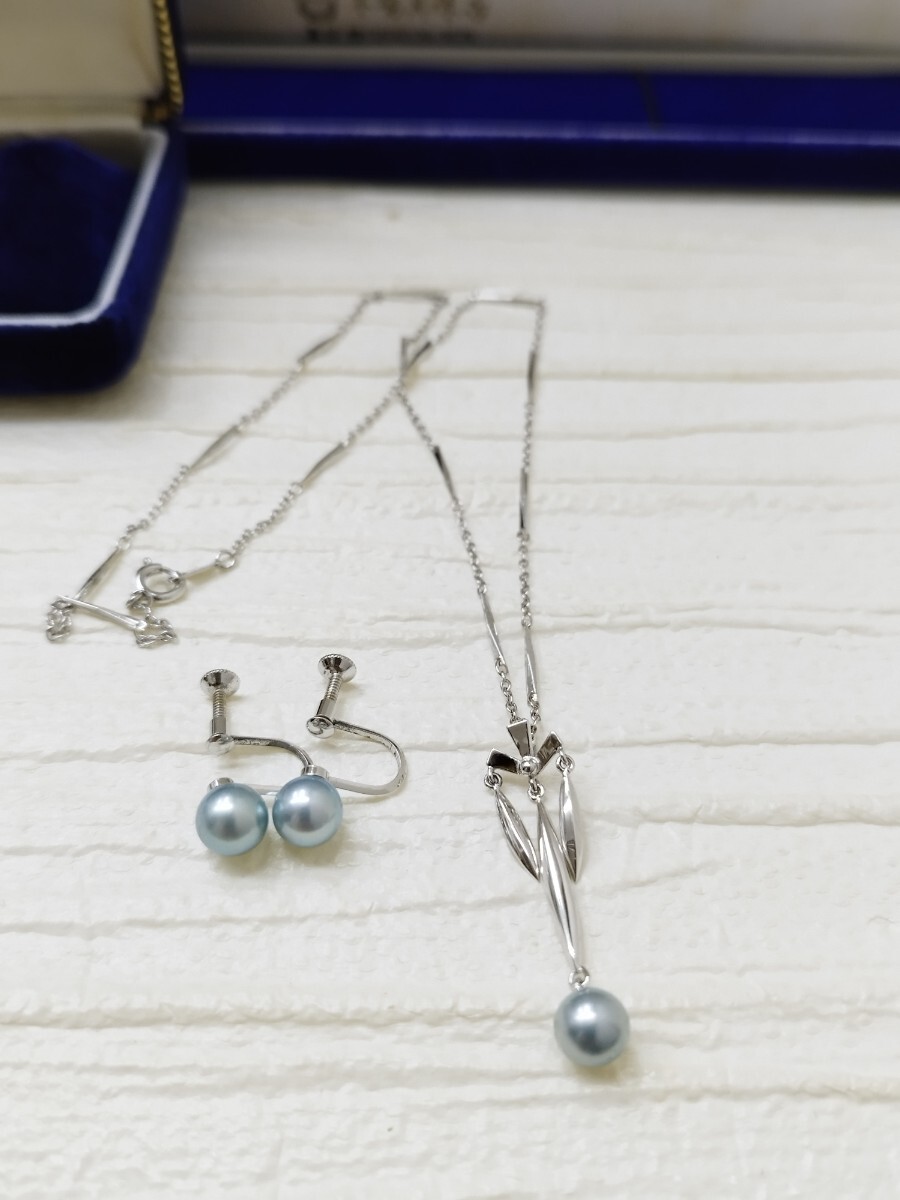 木場真珠店 鳥羽 パール ネックレス 約40cm トップ約2.5cm トップ直径約6.8mm イヤリング約7.4mm拍卖
