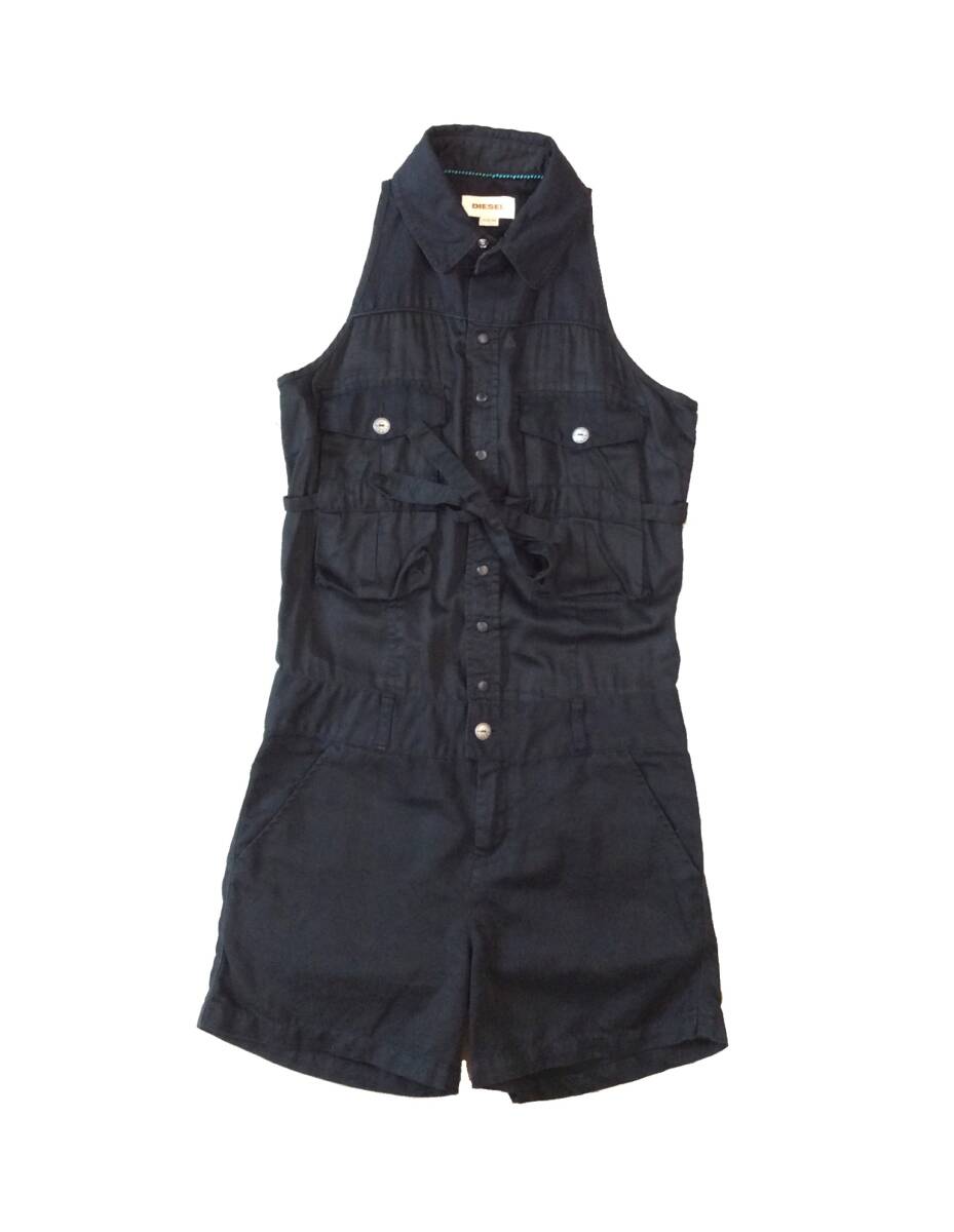 DIESEL ディーゼル オールインワン ノースリーブ ショートパンツ ハーフパンツ つなぎ 黒 ブラック コットン/リネン レディース XS拍卖