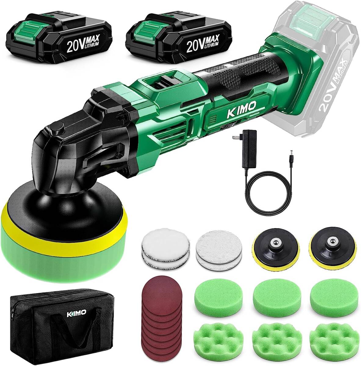 【送料無料】新品 KIMO 電動ポリッシャー QM-5005 充電式コードレス 20V 6段変速 小型軽量 車磨き 研磨 傷消し 艶出し バッテリー2個付き拍卖