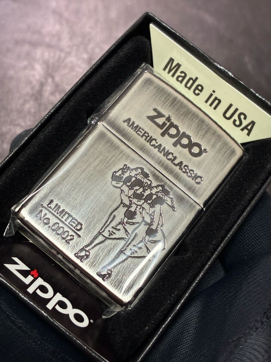 zippo ウィンディ シルバー ダブルシルエット 限定品 前面刻印 特殊加工 2025年製 WINDY シリアルナンバー NO.0002 ケース 保証書付き拍卖