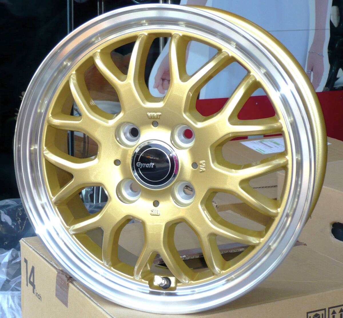税込! お買得アルミホイール 「GYRAFT-9M」GLD 14x4.5J+45 4H100 新品1台分拍卖