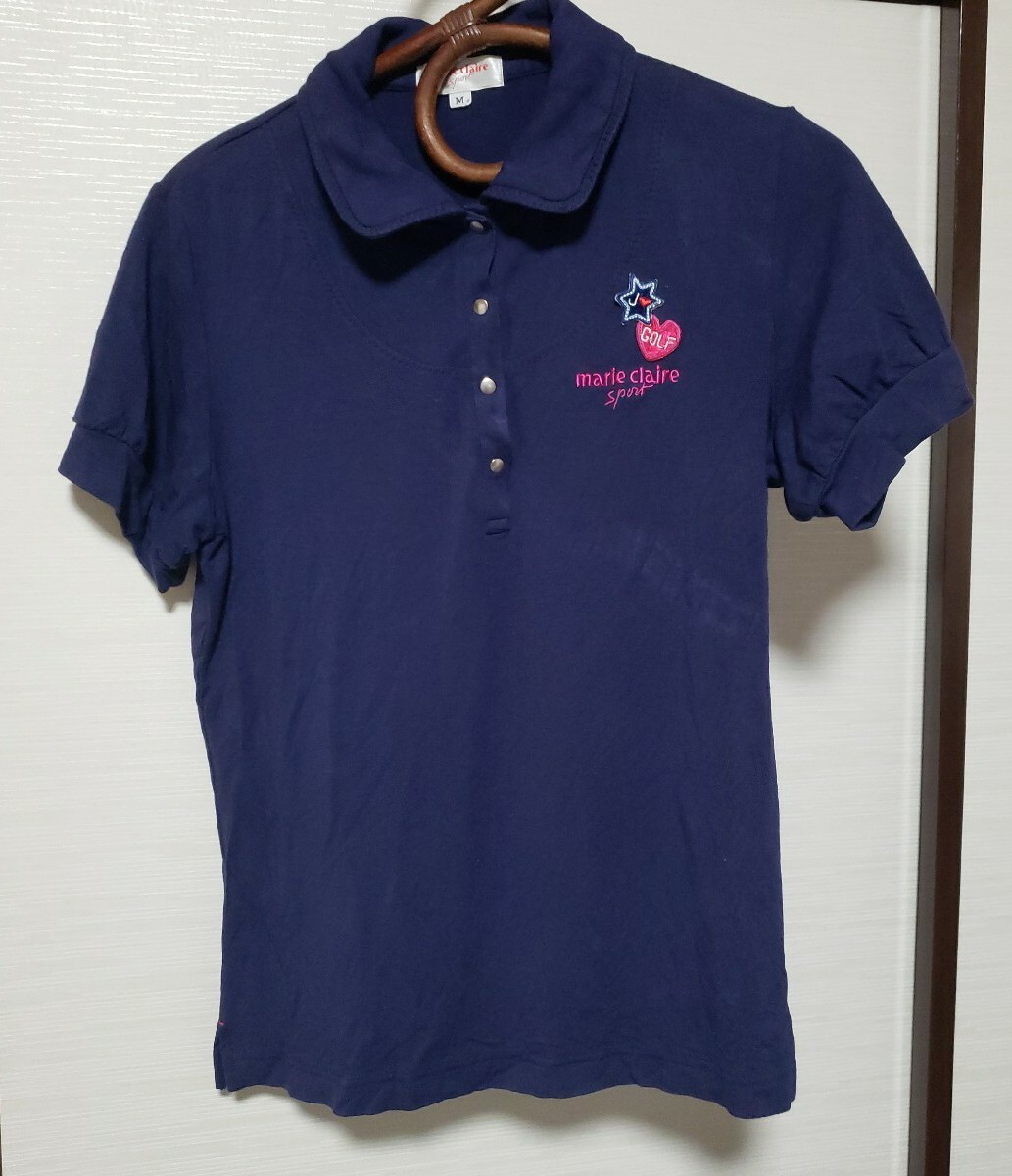 marie claire Sport マリークレールスポーツ ゴルフウェア レディース 半袖 ポロシャツ M ネイビー拍卖