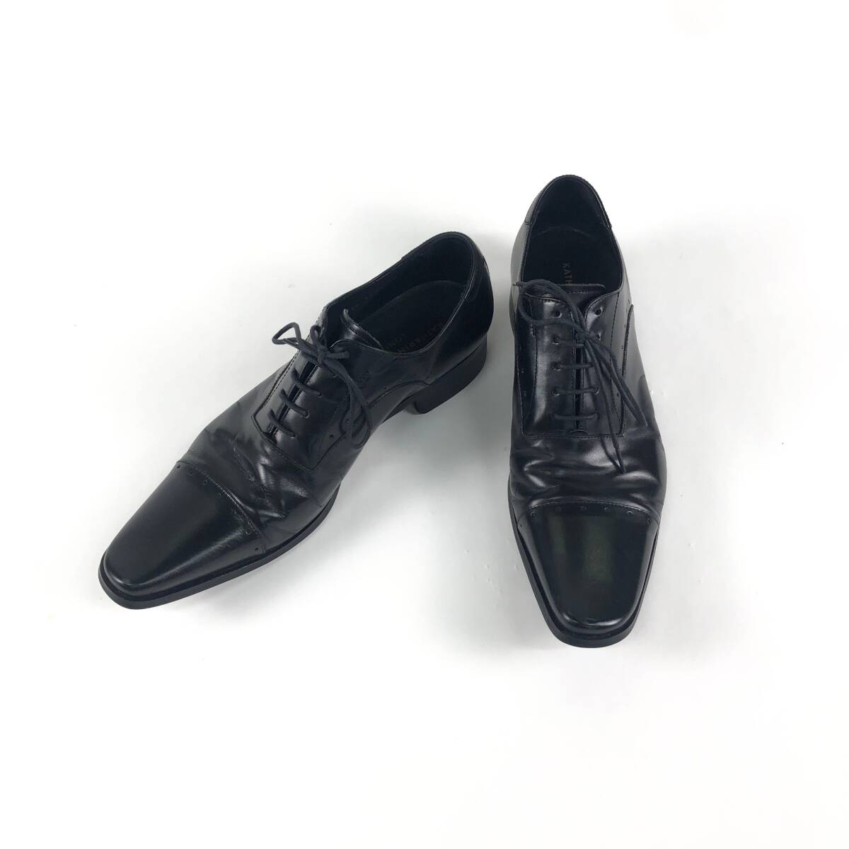 KATHARINE HAMNETT キャサリンハムネット 3978 レザーシューズ ビジネスシューズ 革靴 ロングノーズ 26cm ブラック拍卖