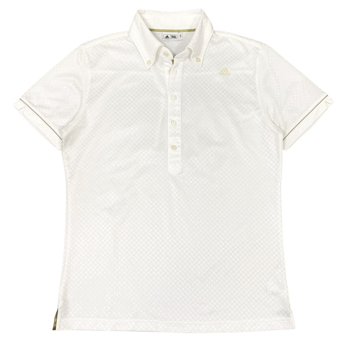 テーラーメイド製adidas(アディダス)半袖ポロシャツ 刺繍ロゴ メンズL ホワイト/ゴールド拍卖