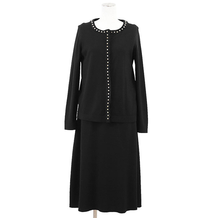 【極美品】Salvatore Ferragamo サルヴァトーレ フェラガモ アンサンブル セットアップ ワンピース カーディガン レディース L 黒 伊製拍卖