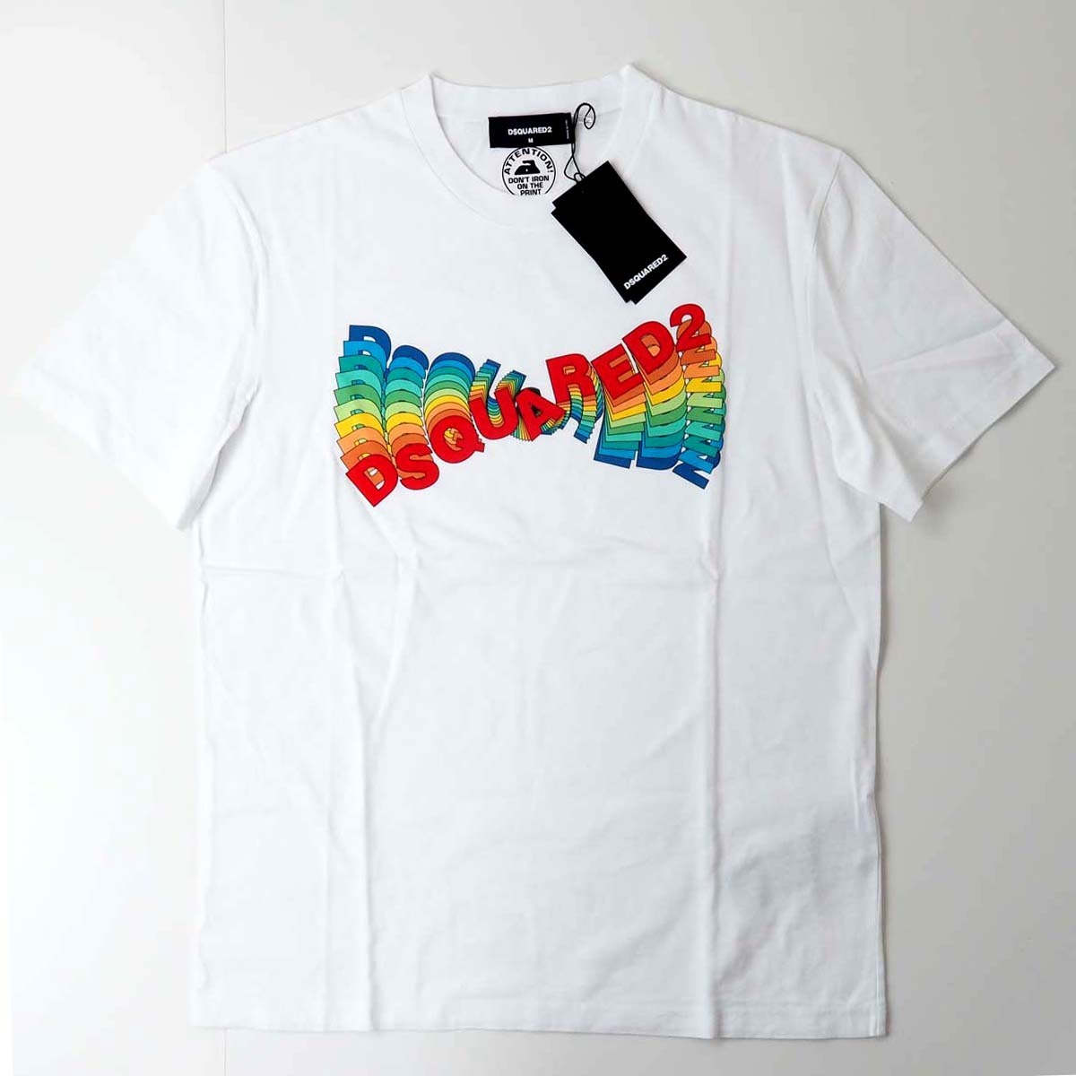 新品正規品 DSQUARED2 ディースクエアード S74GD1190 レインボー グラフィック ロゴ 半袖Tシャツ ホワイト M拍卖
