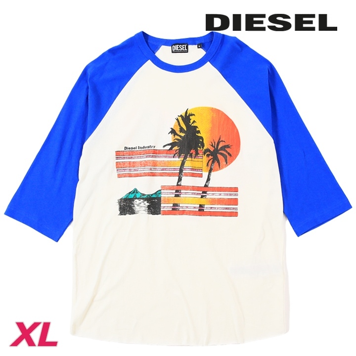 ディーゼル DIESEL 七分袖Tシャツ カットソー メンズ クラック加工プリント 裾カットオフ 五分袖 T-BICOLOR拍卖
