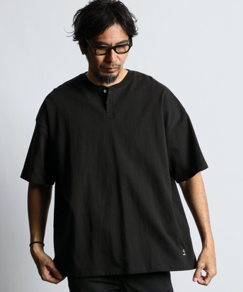 The DUFFER of ST.GEORGE 8oz HEAVY WEIGHT OVER SIZE HENLEY TEE:8オンス ヘビーウェイト オーバーサイズ ヘンリーネックTシャツ L 黒拍卖