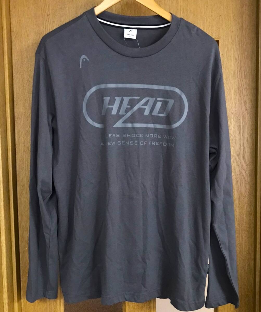 新品 タグ付き HEAD Tシャツ 薄めの長袖 チャコール メンズLLサイズ 綿100% 長袖 シャツ拍卖