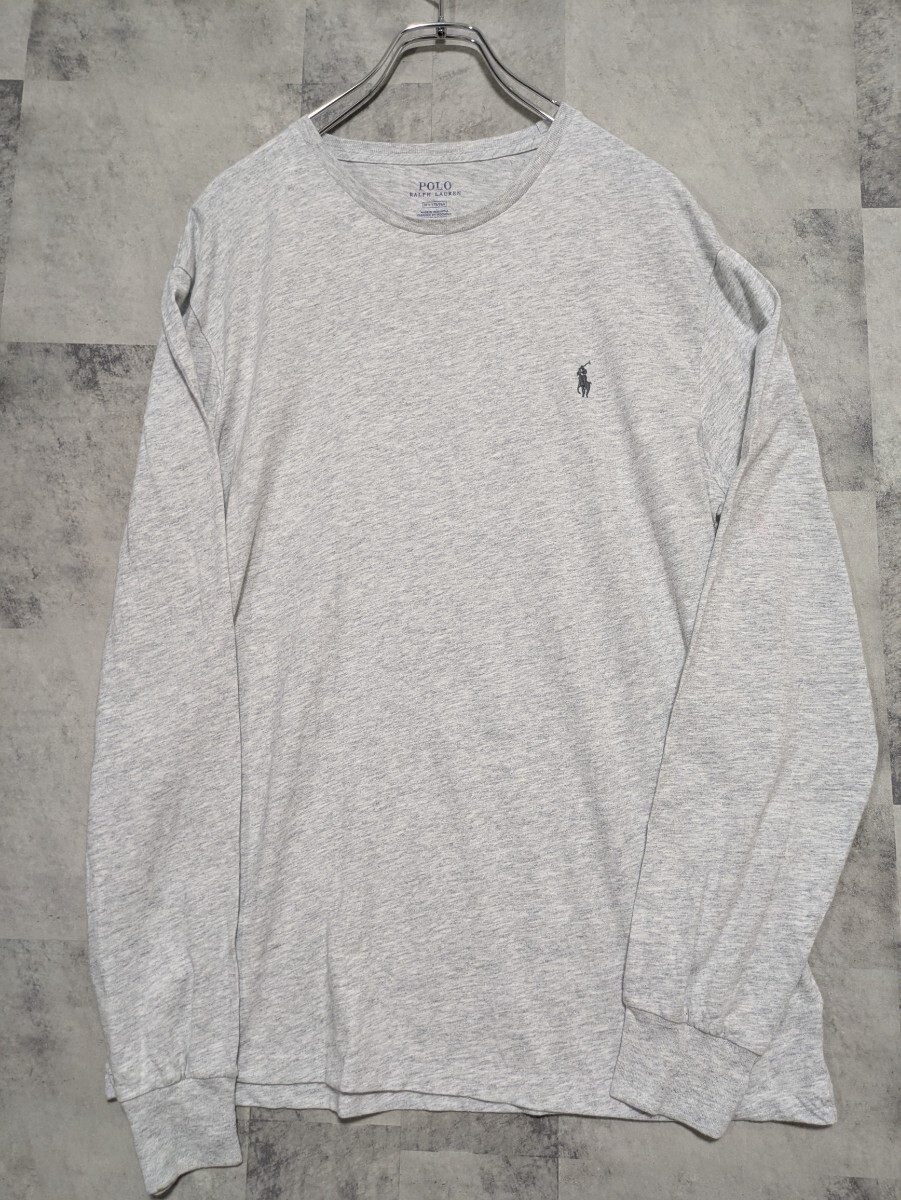 POLO RALPHLAUREN ポロ ラルフローレン 無地 長袖Tシャツ ロンT カットソー グレー M ワンポイント刺繍 OSAGARI 拍卖
