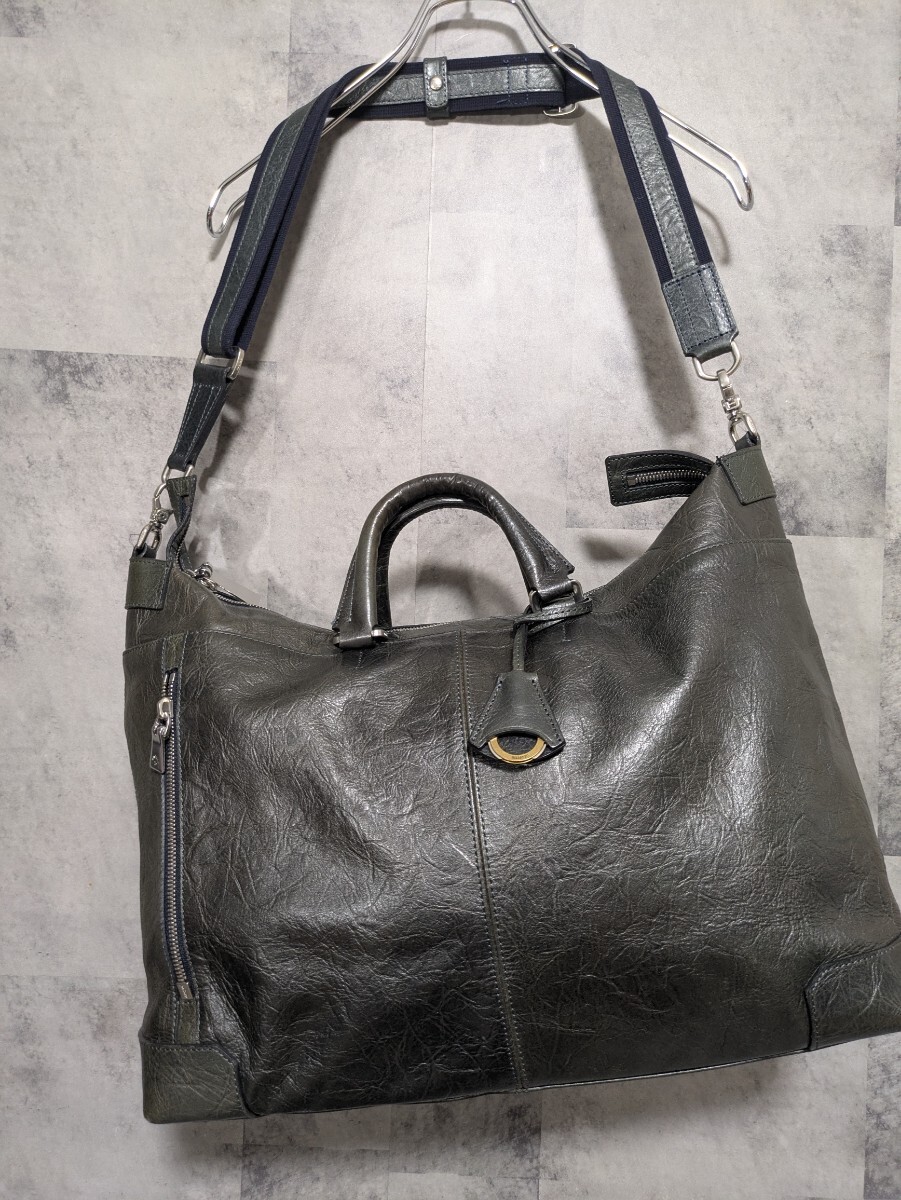 日本製 アニアリー aniary 本革 3way ショルダーバッグ レザーバッグ グレー オリーブ 手提げ レザートート ビジネスバッグ OSAGARI拍卖