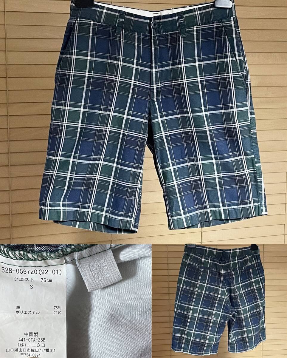【激安1点のみ 国内正規品】UNIQLO オールド ユニクロ コットンポリ チェック柄 ハーフパンツ ショートパンツ ショーツ ウエスト76cm拍卖