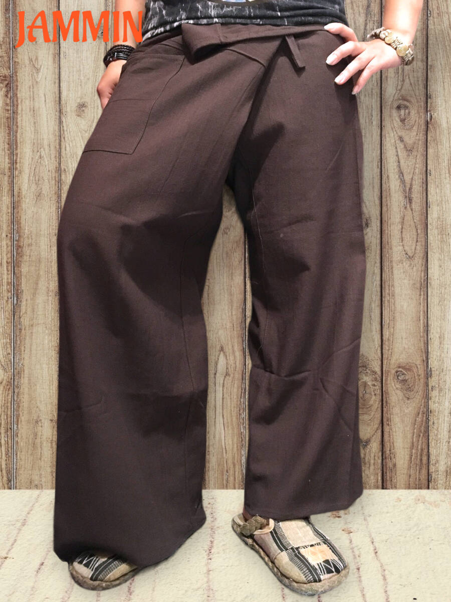 タイパンツ 茶色 エスニック フィッシャーマンパンツ 男女兼用 大きいサイズ拍卖