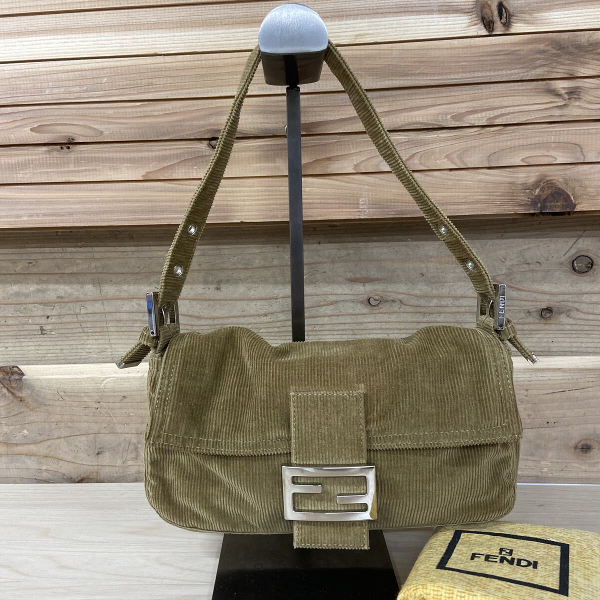 21 EN FENDI フェンディ ハンドバッグ ミニバッグ マンマバケット FF金具 コーデュロイ ブラウン系拍卖
