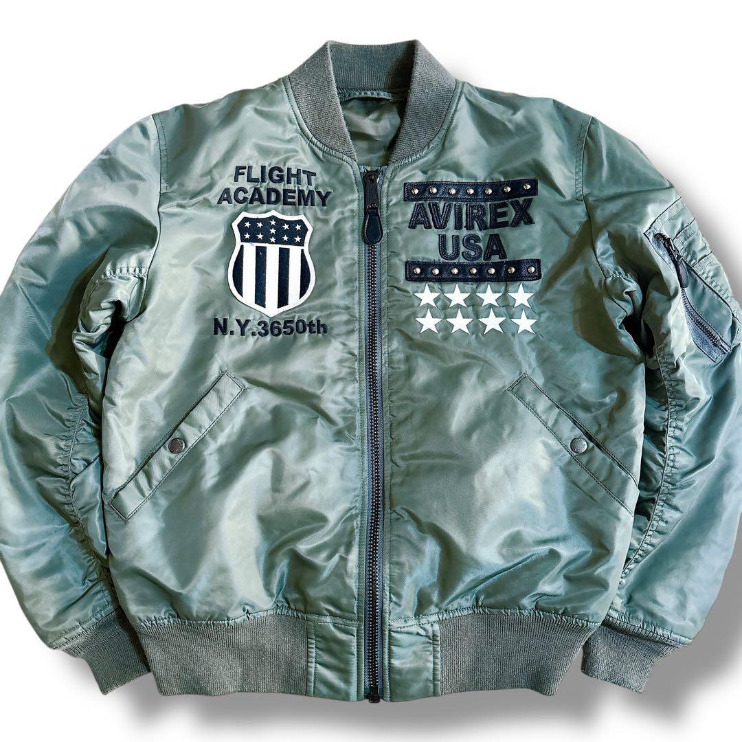 美品 AVIREX アヴィレックス MA-1 L2-B リバーシブル フライトジャケット ブルゾン 刺繍 ワッペン Lサイズ スタッズ USA カーキ 拍卖