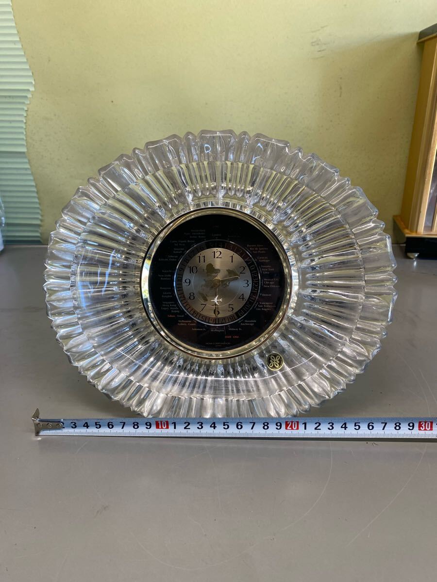 (2507) HOYA クリスタル 世界時計 飛行機秒針 置時計 昭和レトロ ガラス拍卖