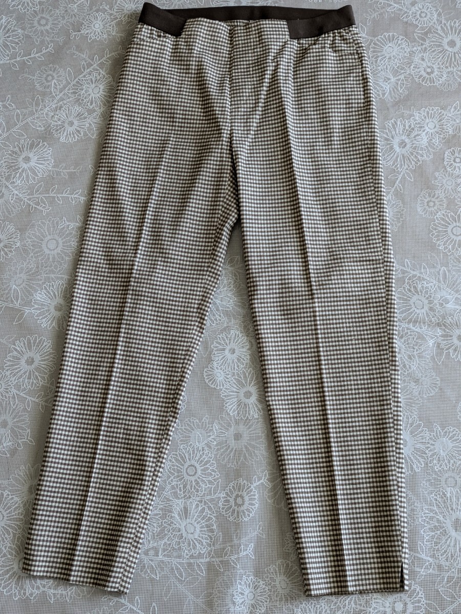 未着用 ユニクロ クロップドパンツ サイズS(ウエスト60cm〜66cm ) ブラウン/チェック レディース拍卖