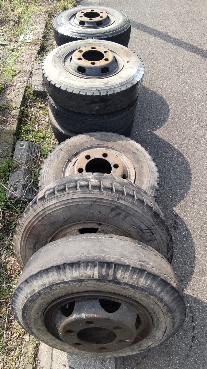 リング付ホイール 1本 16インチ 6穴 鉄ホイール 鉄チン 中古 タイヤ ジャンク TOPY 7.50R16 8.25R16 14PR LT PCD222.25拍卖