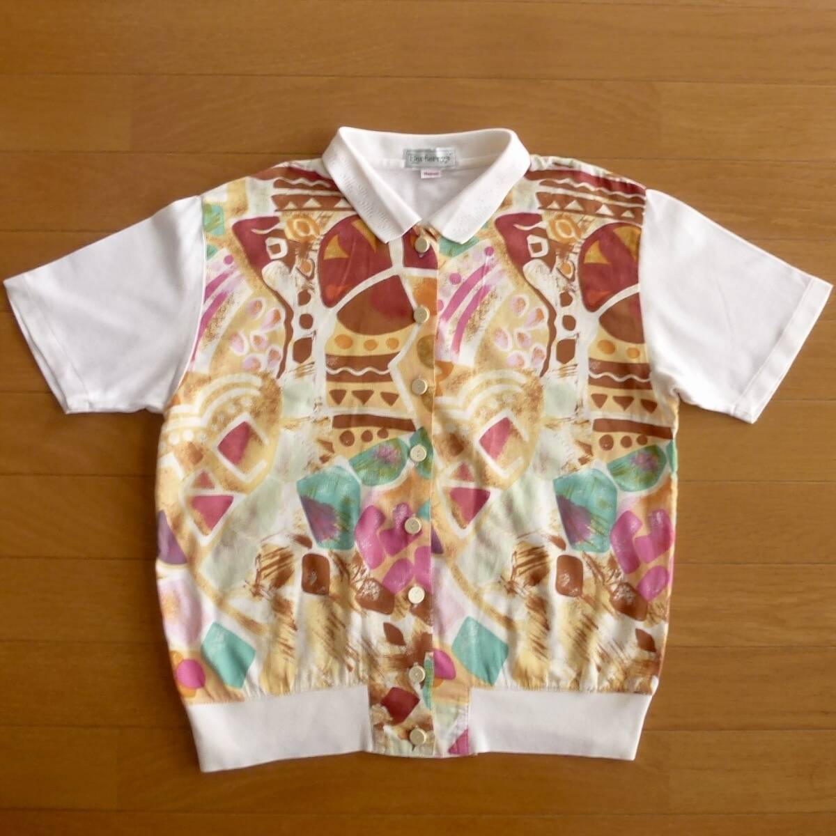 90s Burberrys バーバリー 前ボタン開き 半袖シャツ アートデザイン 切替 即決あり!拍卖