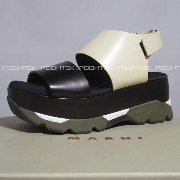 MARNI マルニ カラーブロック プラットフォーム フラットフォーム ネオプレン ソール スニーカー サンダル37アラバスター ブラック拍卖