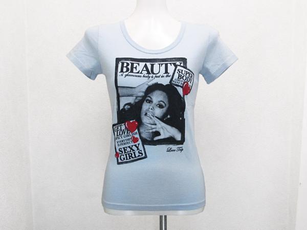 JAIL プリント半袖Tシャツ 水青色ライトブルー レディース Fサイズ / 女性Tee 5拍卖